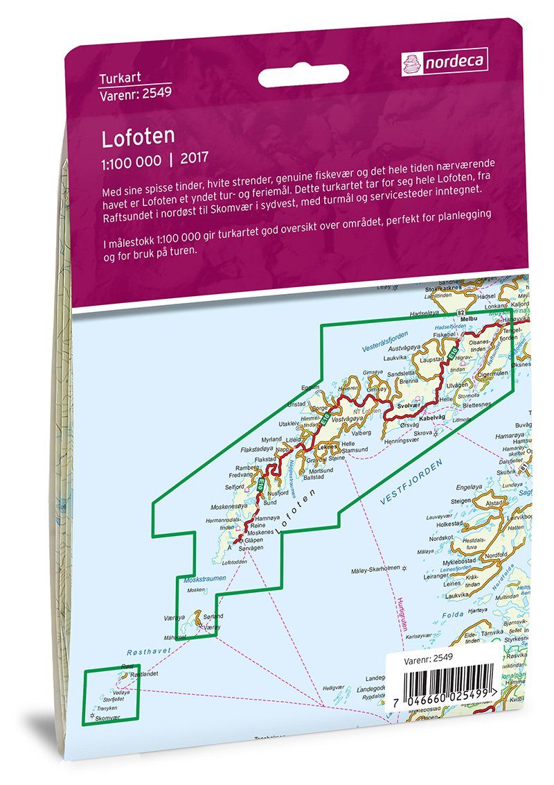 Carte de randonnée n° 2549 - Lofoten (Norvège) | Nordeca - Turkart 1/100 000 carte de randonnée Nordeca