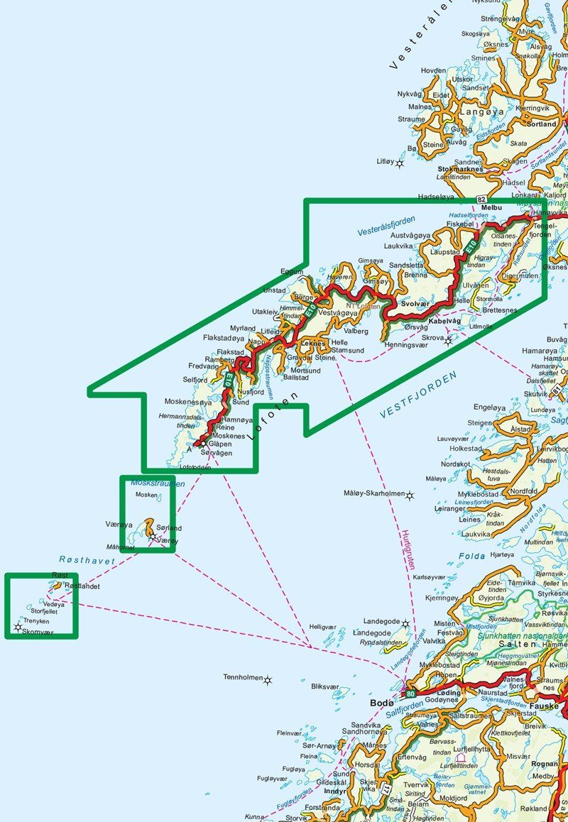 Carte de randonnée n° 2549 - Lofoten (Norvège) | Nordeca - Turkart 1/100 000 carte pliée Nordeca 