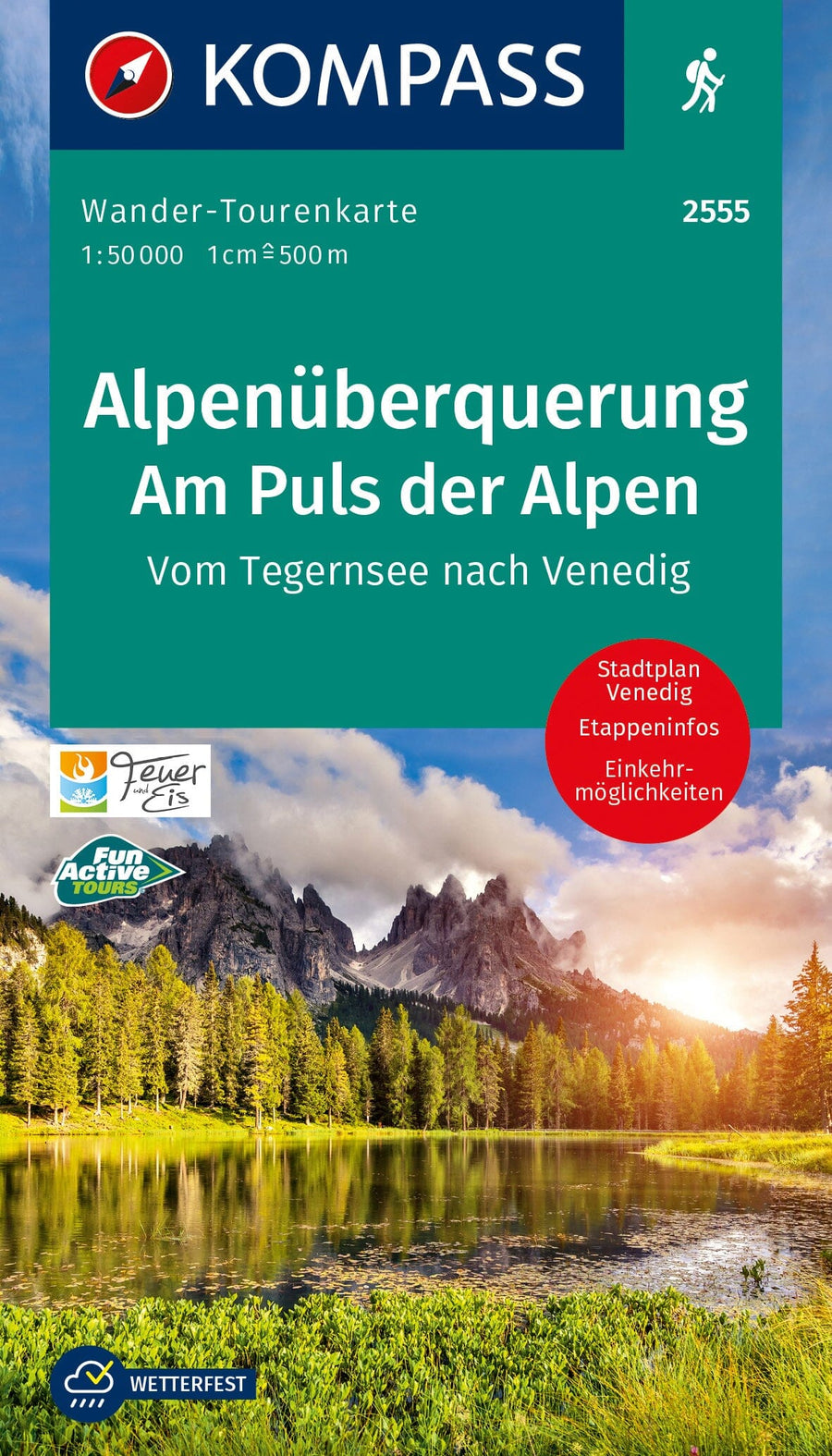Carte de randonnée n° 2555 - Traversée des Alpes, de Tegernsee à Venise | Kompass carte pliée Kompass 
