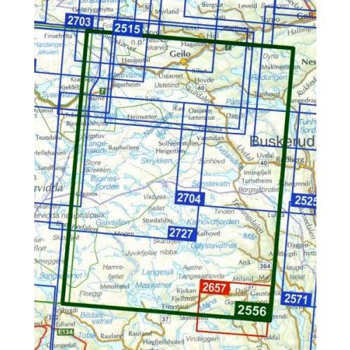 Carte de randonnée n° 2556 - Hardangervidda Est (Norvège) | Nordeca - Turkart 1/100 000 carte de randonnée Nordeca