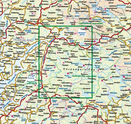 Carte de randonnée n° 2558 - Hardangervidda Ouest (Norvège) | Nordeca - Turkart 1/100 000 carte de randonnée Nordeca