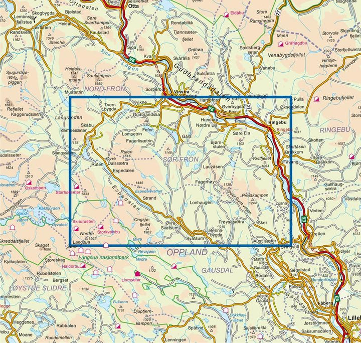 Carte de randonnée n° 2563 - Peer Gynts Rike (Norvège) | Nordeca - Turkart 1/50 000 carte pliée Nordeca 