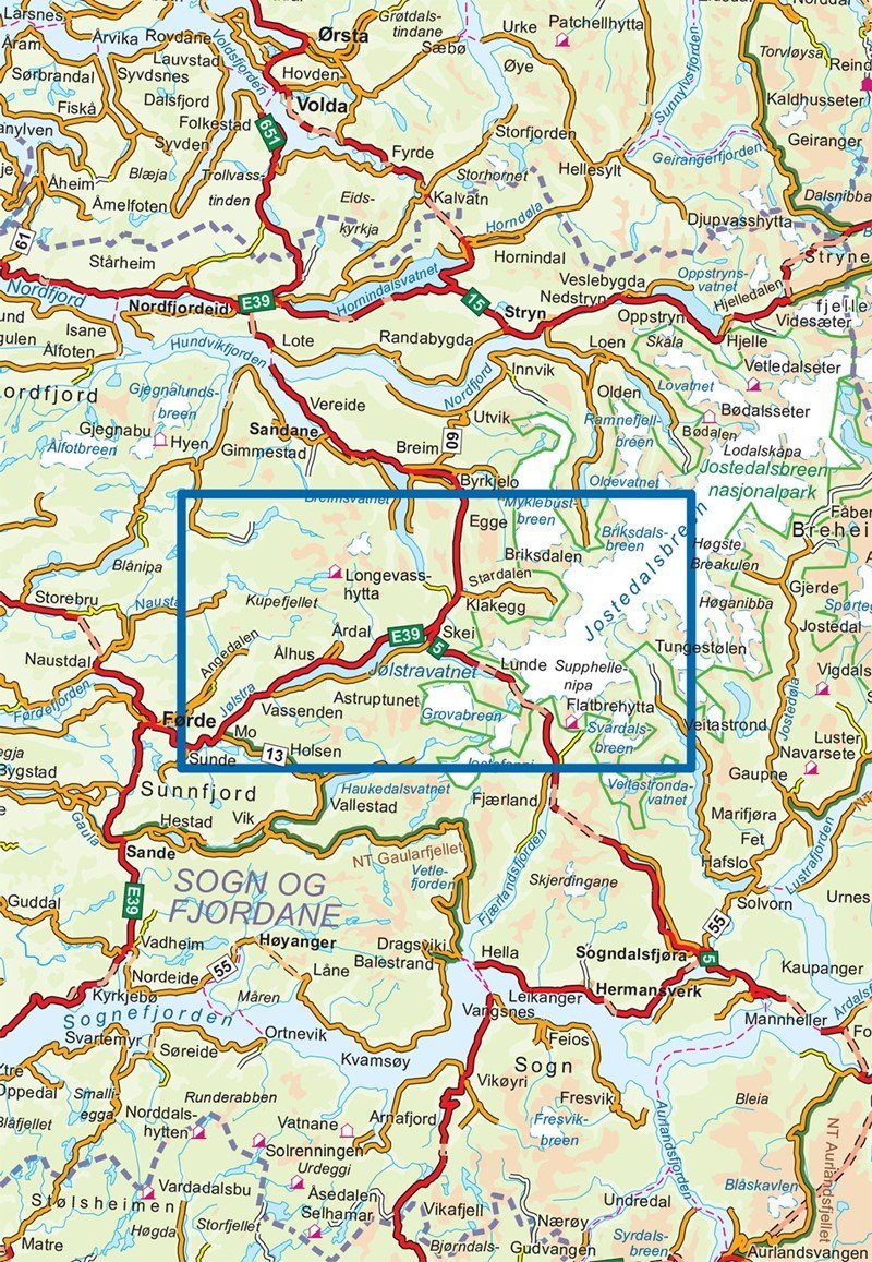 Carte de randonnée n° 2568- Jølster (Norvège) | Nordeca - Turkart 1/50 000 carte de randonnée Nordeca