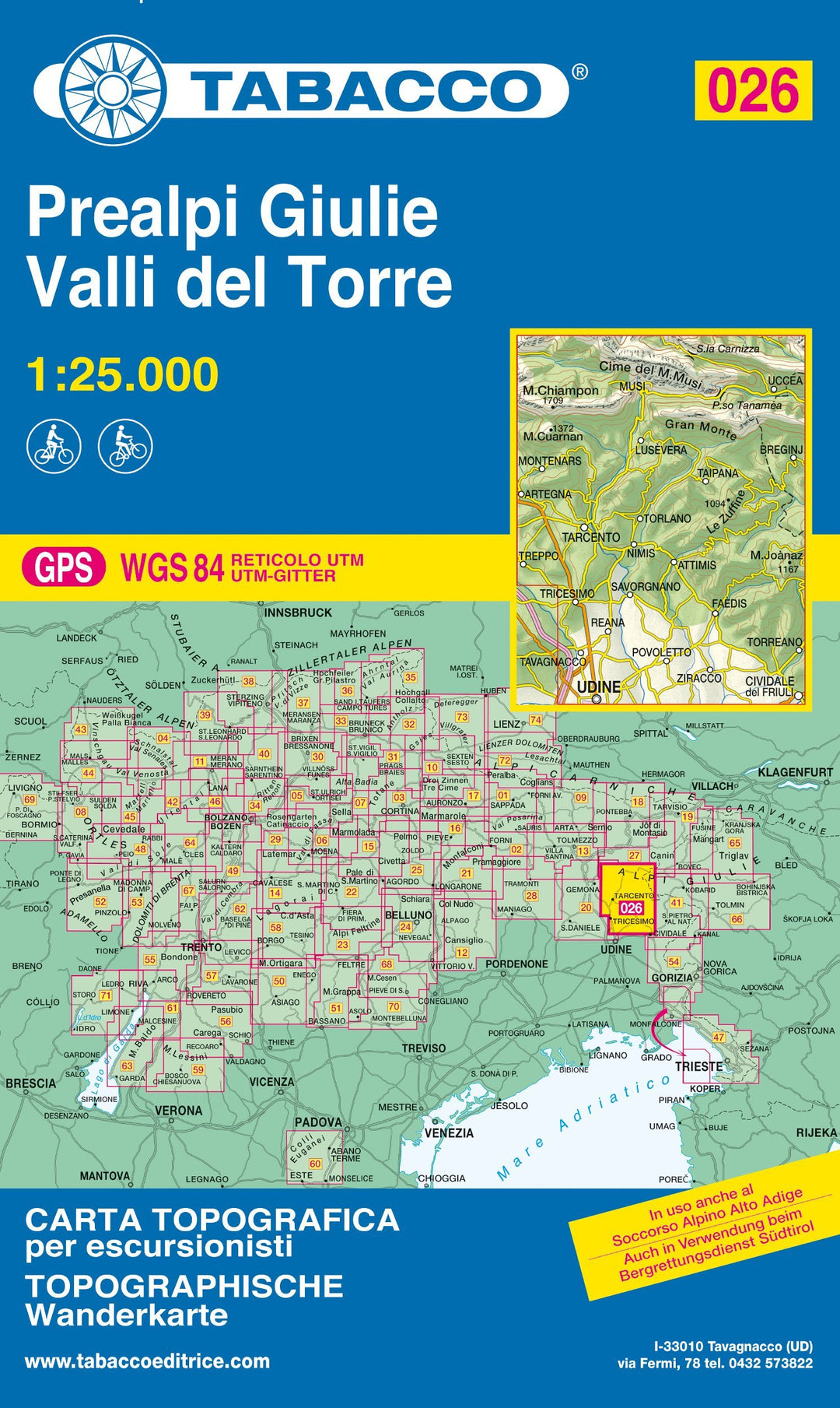 Carte de randonnée n° 26 - Alpes de Giulie autour de Tarcento (Italie) | Tabacco carte pliée Tabacco 