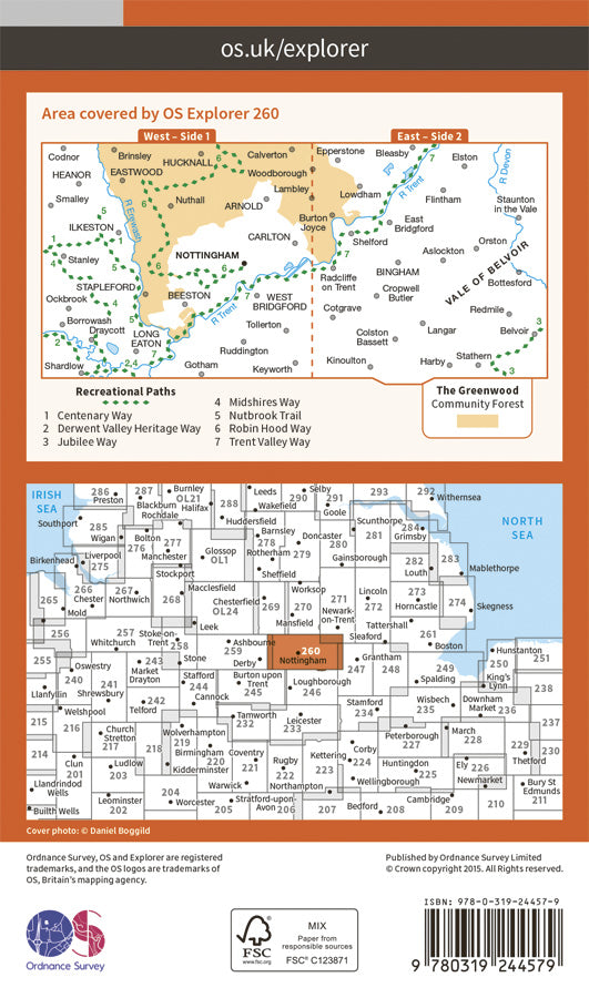 Carte de randonnée n° 260 - Nottingham, Vale of Belvoir (Grande Bretagne) | Ordnance Survey - Explorer carte de randonnée Ordnance Survey Papier