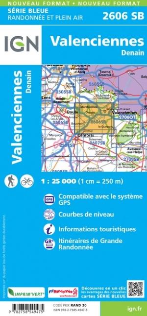 Carte de randonnée n° 2606 - Valenciennes, Denain | IGN - Série Bleue carte pliée IGN 