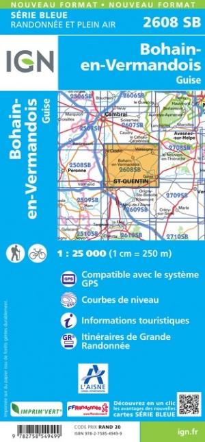 Carte de randonnée n° 2608 - Guise, Bohain-en-Vermandois | IGN - Série Bleue carte de randonnée IGN