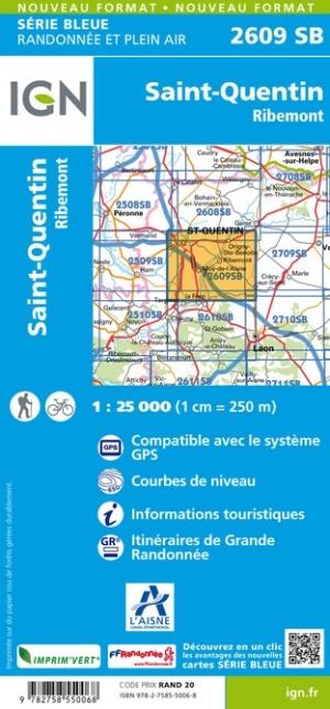 Carte de randonnée n° 2609 - Saint-Quentin, Ribemont | IGN - Série Bleue carte de randonnée IGN