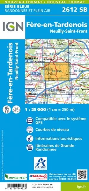 Carte de randonnée n° 2612 - Fère-en-Tardenois, Neuilly-Saint-Front | IGN - Série Bleue carte pliée IGN 