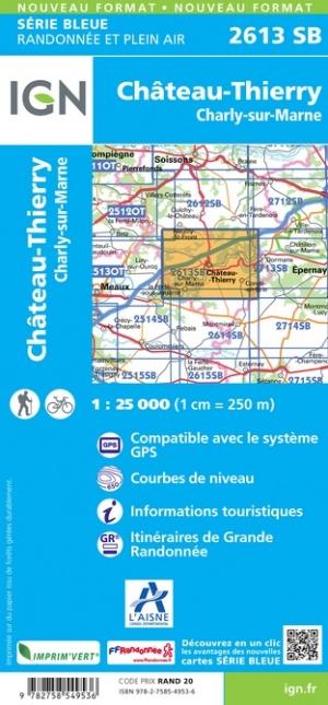 Carte de randonnée n° 2613 - Château-Thierry, Charly-sur-Marne | IGN - Série Bleue carte pliée IGN 