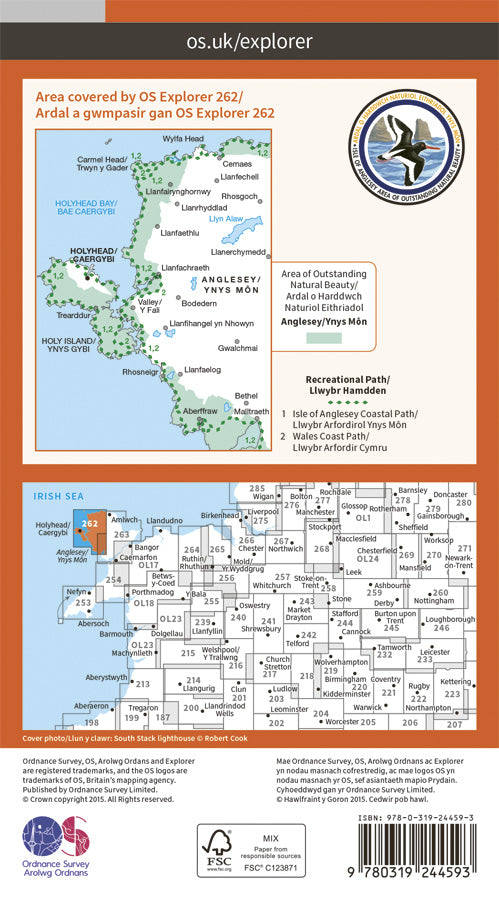 Carte de randonnée n° 262 - Anglesey West (Grande Bretagne) | Ordnance Survey - Explorer carte pliée Ordnance Survey Papier 