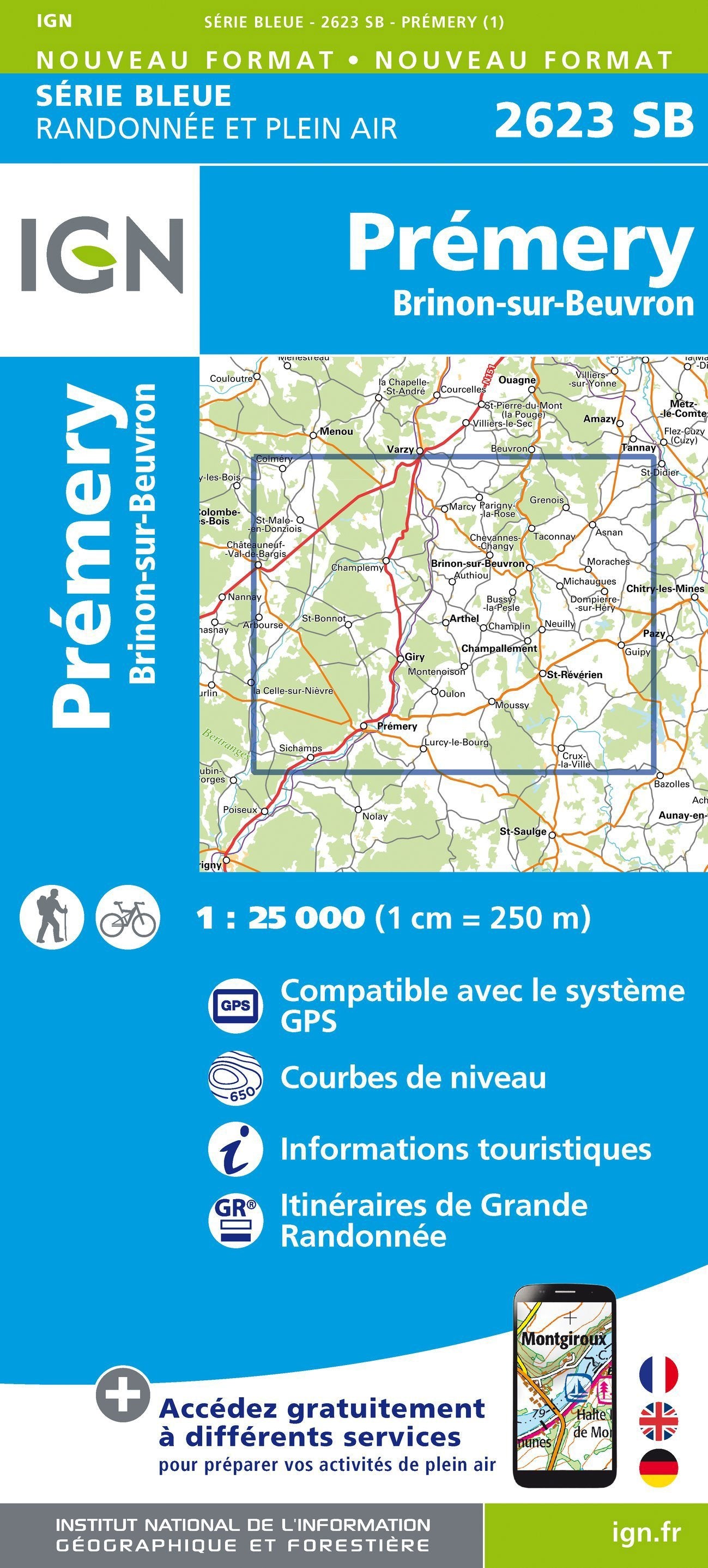 Carte de randonnée n° 2623 - Prémery, Brinon-sur-Beuvron | IGN - Série Bleue carte de randonnée IGN Default Title