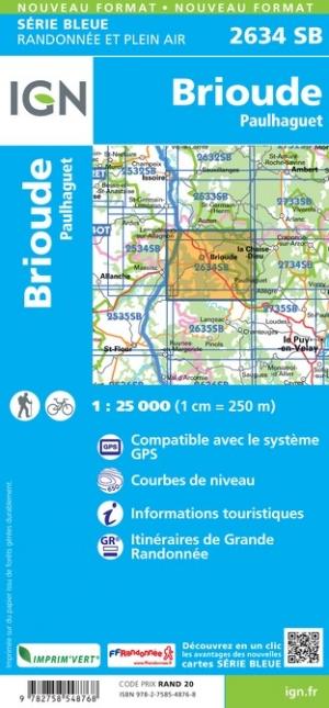 Carte de randonnée n° 2634 - Brioude, Paulhaguet | IGN - Série Bleue carte de randonnée IGN