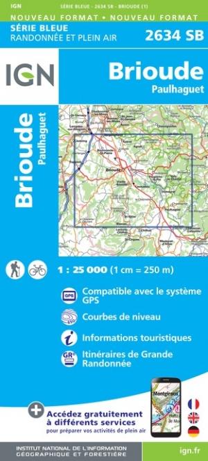 Carte de randonnée n° 2634 - Brioude, Paulhaguet | IGN - Série Bleue carte de randonnée IGN