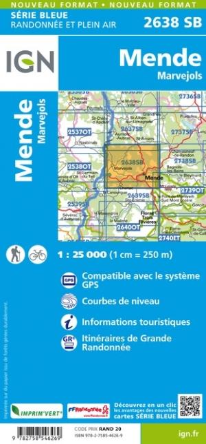 Carte de randonnée n° 2638 - Mende, Marvejols | IGN - Série Bleue carte de randonnée IGN