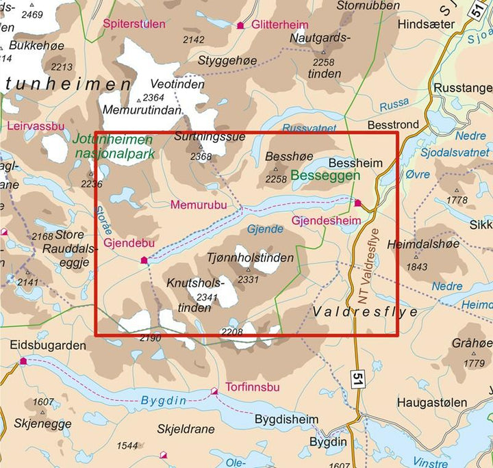 Carte de randonnée n° 2649 - Besseggen (Norvège) | Nordeca - Turkart 1/25 000 carte pliée Nordeca 