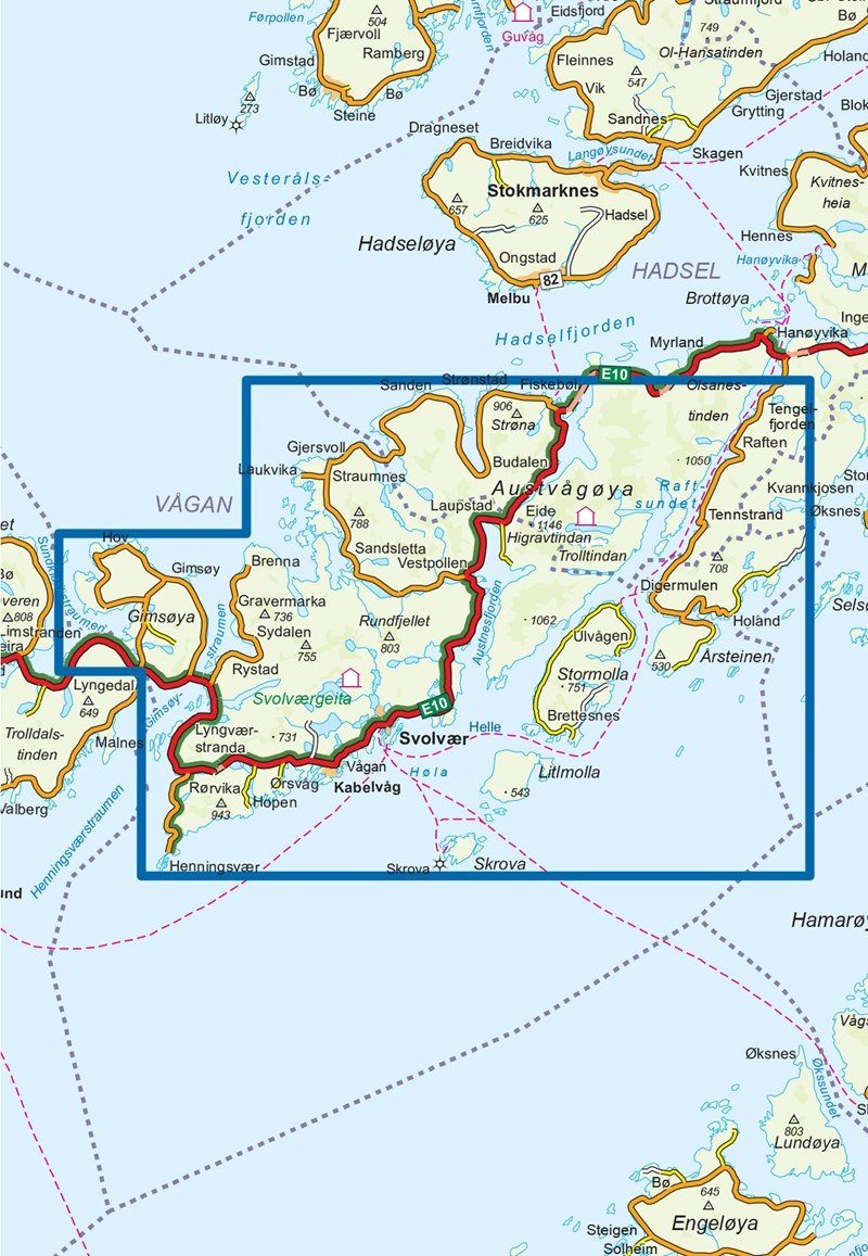 Carte de randonnée n° 2671 - Vågan (Iles Lofoten, Norvège) | Nordeca - Turkart 1/50 000 carte pliée Nordeca 