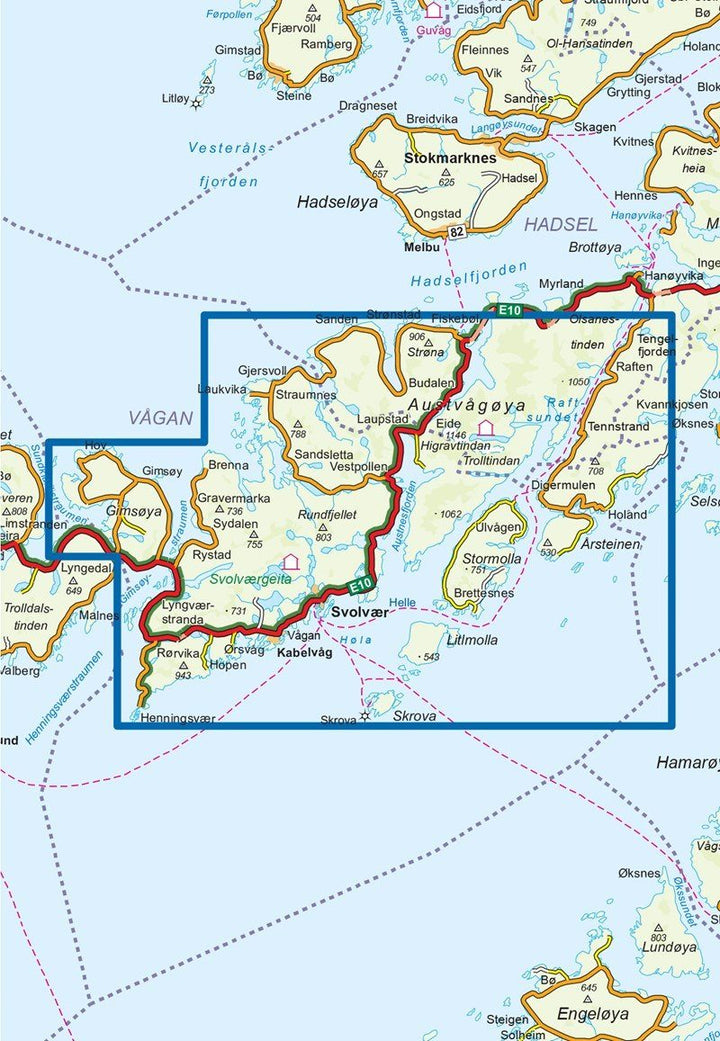 Carte de randonnée n° 2671 - Vågan (Iles Lofoten, Norvège) | Nordeca - Turkart 1/50 000 carte pliée Nordeca 