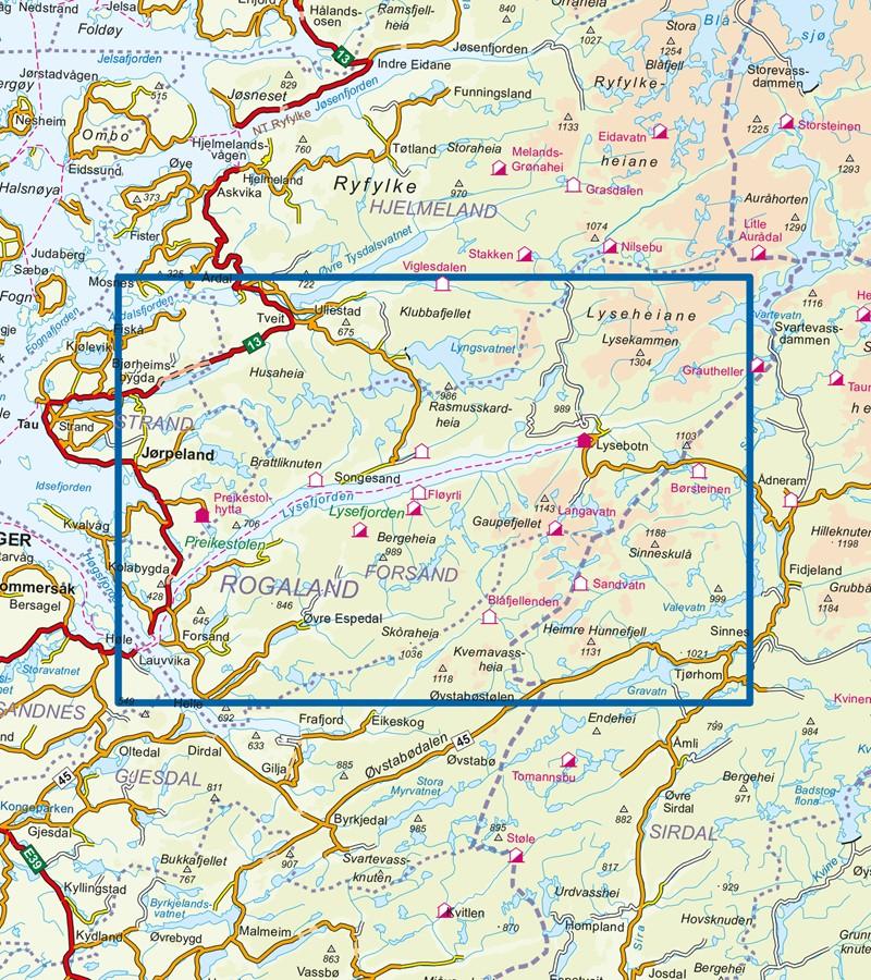 Carte de randonnée n° 2681 - Lysefjorden (Norvège) | Nordeca - Turkart 1/50 000 carte de randonnée Nordeca