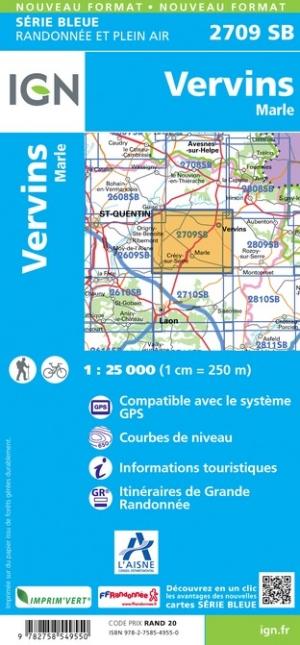 Carte de randonnée n° 2709 - Vervins, Marle | IGN - Série Bleue carte de randonnée IGN