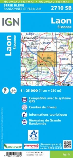Carte de randonnée n° 2710 - Laon, Sissonne | IGN - Série Bleue carte de randonnée IGN
