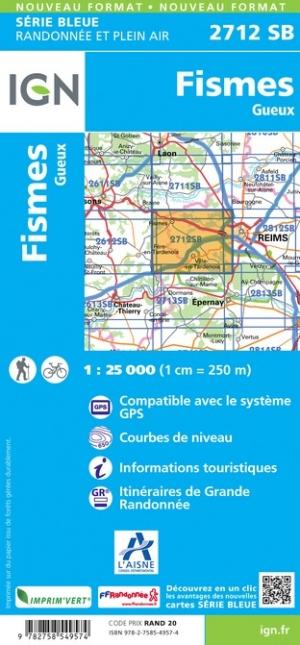 Carte de randonnée n° 2712 - Fismes, Gueux | IGN - Série Bleue carte de randonnée IGN