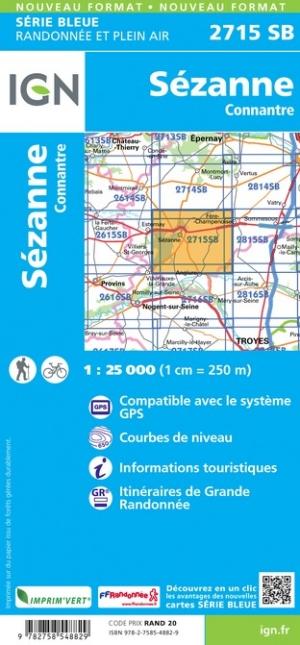 Carte de randonnée n° 2715 - Sézanne, Connantre | IGN - Série Bleue carte pliée IGN 