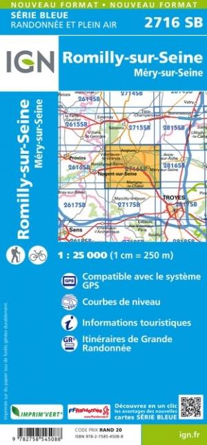 Carte de randonnée n° 2716 - Romilly-sur-Seine, Merry-sur-Seine | IGN - Série Bleue carte de randonnée IGN