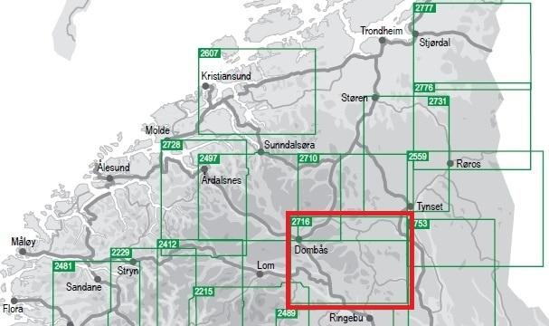 Carte de randonnée n° 2716 - Rondane (Norvège) | Nordeca - Turkart 1/100 000 carte de randonnée Nordeca