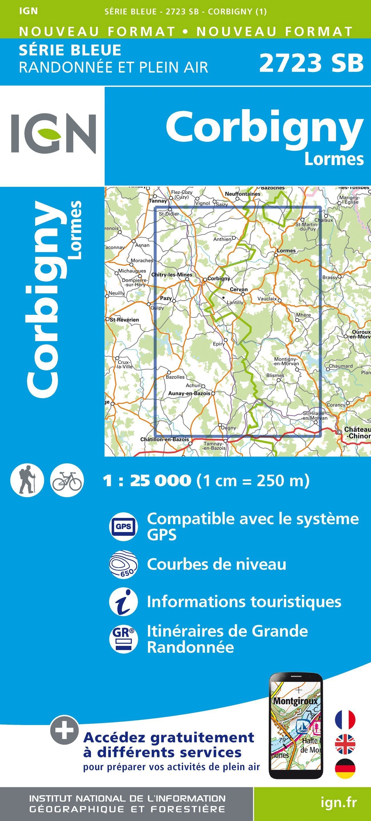 Carte de randonnée n° 2723 - Corbigny, Lormes | IGN - Série Bleue carte de randonnée IGN Default Title