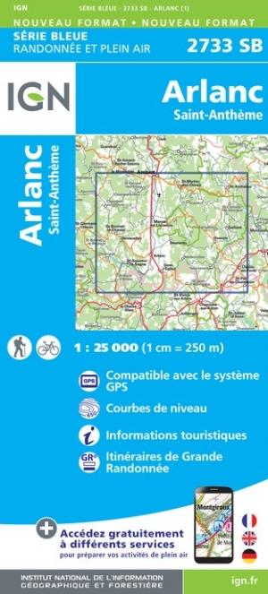Carte de randonnée n° 2733 - Arlanc, Saint-Anthème | IGN - Série Bleue carte de randonnée IGN