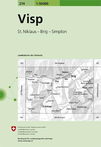 Topographic map No. 274 - Visp (Switzerland) | Swisstopo - 1/50 000 ...