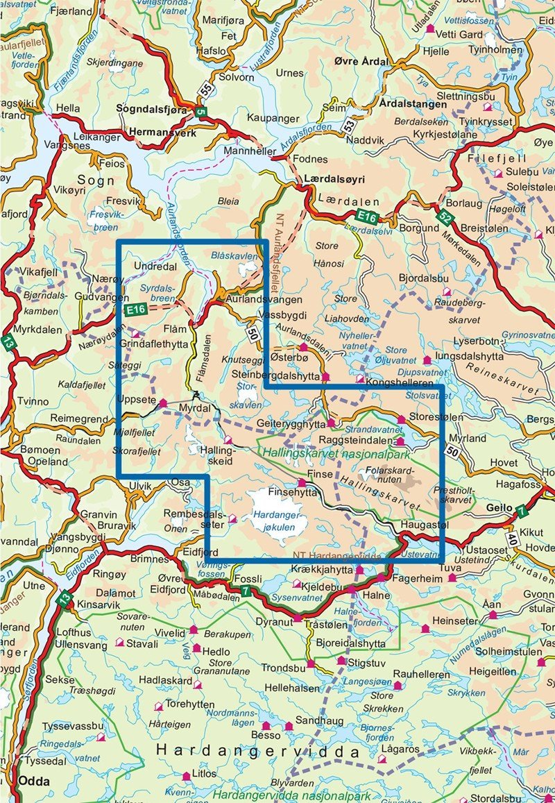 Carte de randonnée n° 2744 - Rallarvegen (Norvège) | Nordeca - Turkart 1/50 000 carte pliée Nordeca 