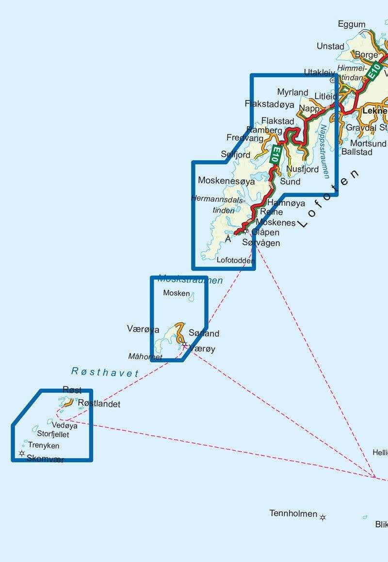 Carte de randonnée n° 2745 - Lofoten Ouest (Norvège) | Nordeca - Turkart 1/50 000 carte pliée Nordeca 