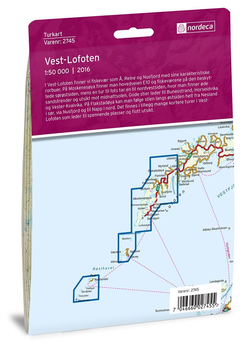 Carte de randonnée n° 2745 - Lofoten Ouest (Norvège) | Nordeca - Turkart 1/50 000 carte de randonnée Nordeca