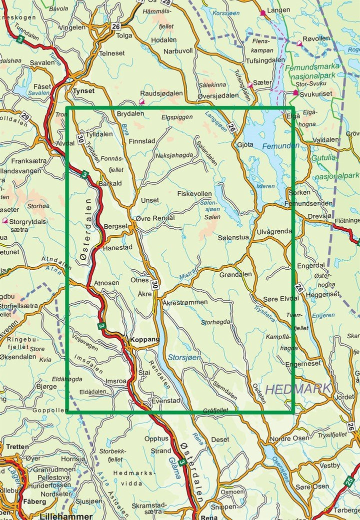 Carte de randonnée n° 2753 - Rendalen (Norvège) | Nordeca - Turkart 1/100 000 carte pliée Nordeca 
