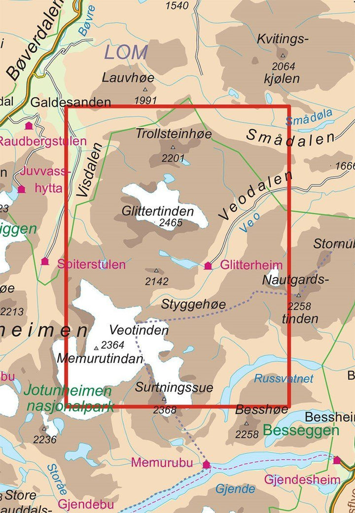 Carte de randonnée n° 2757 - Glittertinden (Norvège) | Nordeca - Turkart 1/25 000 carte pliée Nordeca 