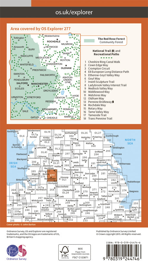 Carte de randonnée n° 277 - Manchester, Salford (Grande Bretagne) | Ordnance Survey - Explorer carte de randonnée Ordnance Survey Papier