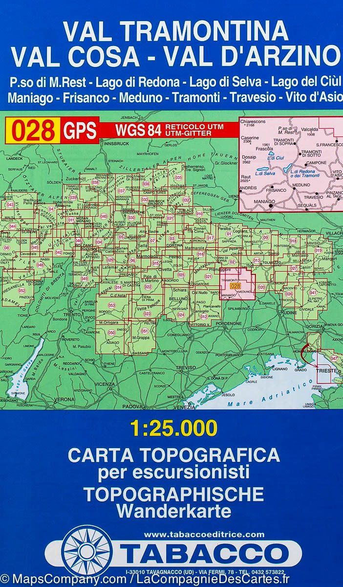 Carte de randonnée n° 28 - Val Tramontina, Cosa et d'Arzino | Tabacco carte de randonnée Tabacco