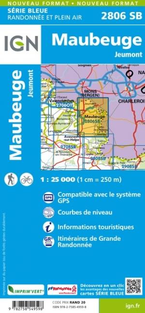 Carte de randonnée n° 2806 - Maubeuge, Jeumont | IGN - Série Bleue carte de randonnée IGN