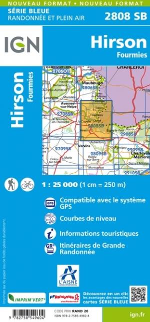 Carte de randonnée n° 2808 - Hirson, Fourmies | IGN - Série Bleue carte de randonnée IGN