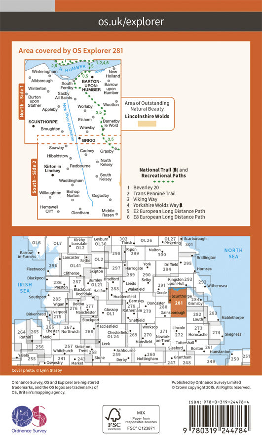 Carte de randonnée n° 281 - Ancholme Valley (Grande Bretagne) | Ordnance Survey - Explorer carte de randonnée Ordnance Survey Papier