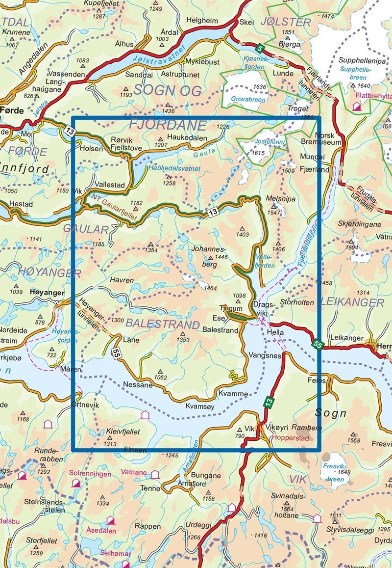 Carte de randonnée n° 2810 - Balestrand (Norvège) | Nordeca - Turkart 1/50 000 carte de randonnée Nordeca