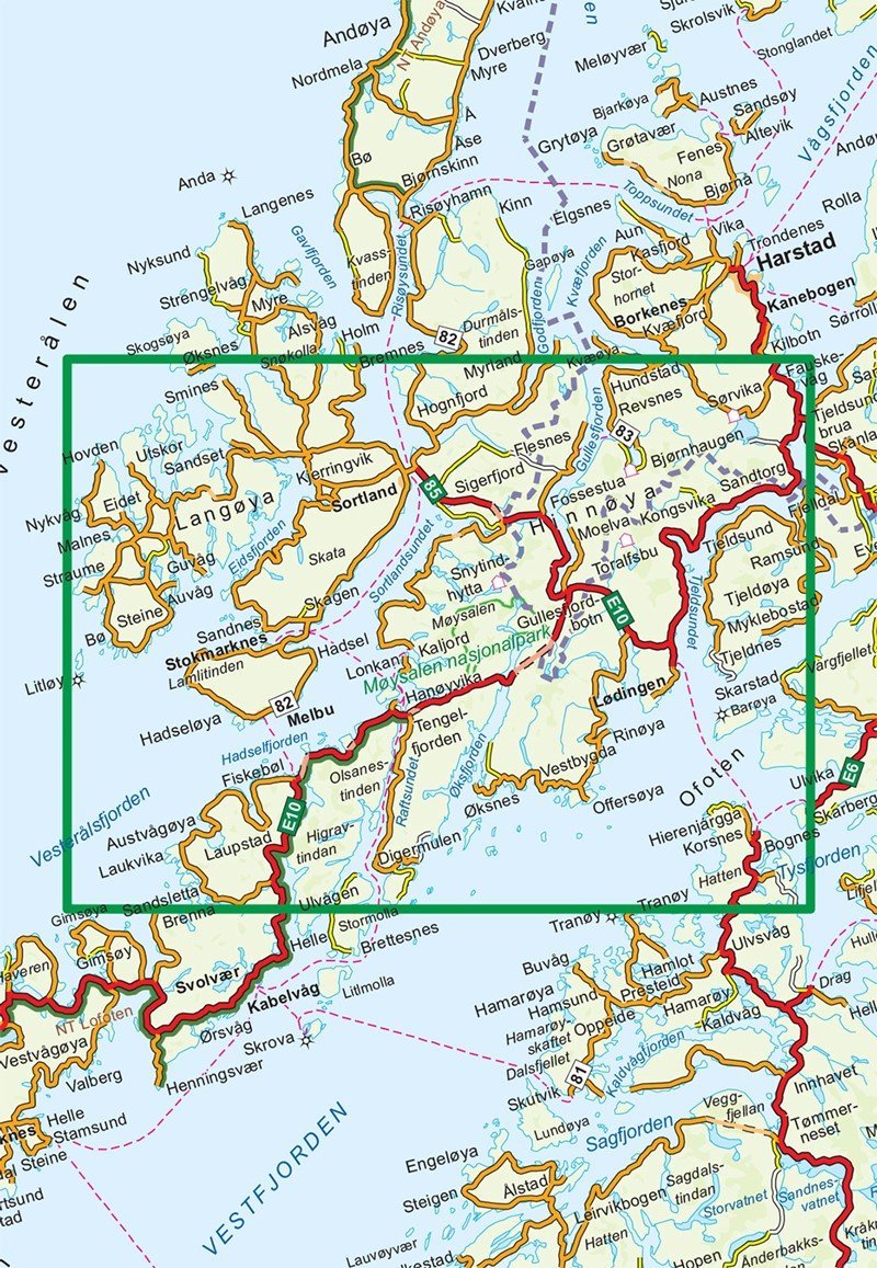 Carte de randonnée n° 2811 - Vesteralen - Hinnoya Sud (Norvège) | Nordeca - Turkart 1/100 000 carte pliée Nordeca 