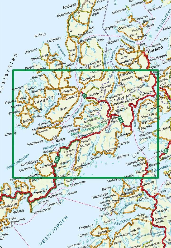 Carte de randonnée n° 2811 - Vesteralen - Hinnoya Sud (Norvège) | Nordeca - Turkart 1/100 000 carte pliée Nordeca 