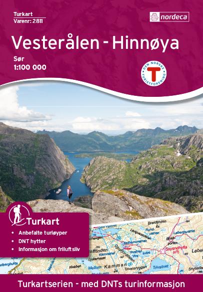 Carte de randonnée n° 2811 - Vesteralen - Hinnoya Sud (Norvège) | Nordeca - Turkart 1/100 000 carte pliée Nordeca 