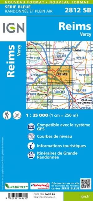 Carte de randonnée n° 2812 - Reims, Verzy | IGN - Série Bleue carte de randonnée IGN