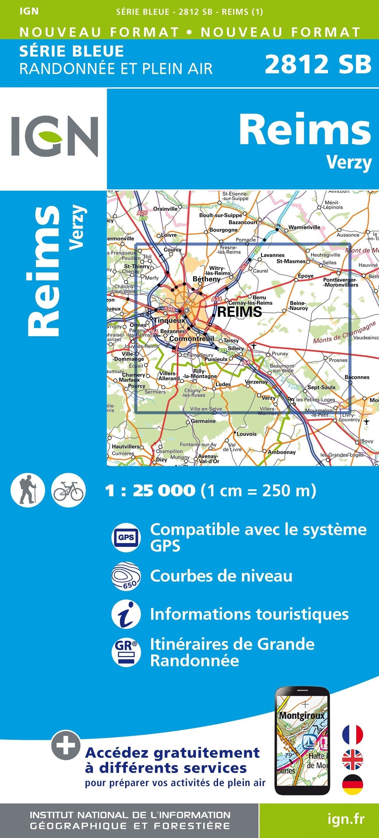 Carte de randonnée n° 2812 - Reims, Verzy | IGN - Série Bleue carte de randonnée IGN