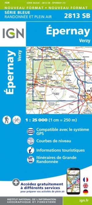 Carte de randonnée n° 2813 - Epernay | IGN - Série Bleue carte de randonnée IGN