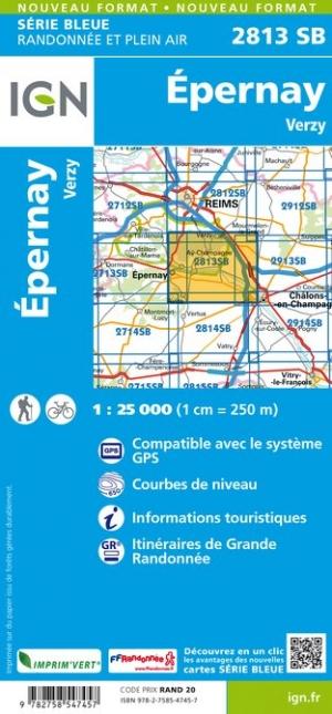 Carte de randonnée n° 2813 - Epernay | IGN - Série Bleue carte de randonnée IGN